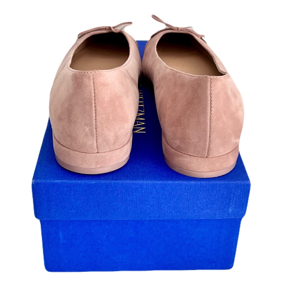 NIB Stuart Weitzman Blush Suede ‘Sleek Bow’ Ballet Flats in “Fawn”, Size 9.5 - Picture 6 of 8